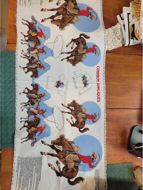 Cowboy Fabric Applique Panel Bronco Rodeo Horse Wild West Lasso Riders Round Up